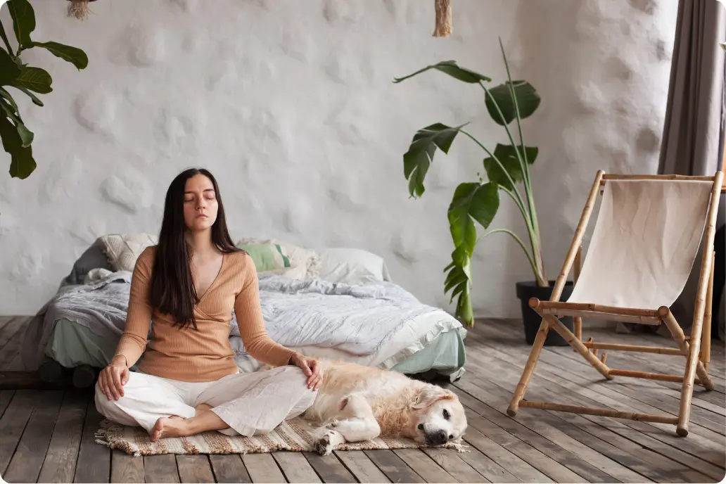 Woman practicing mindfulness meditation as part of an Intensive Outpatient Program (IOP)