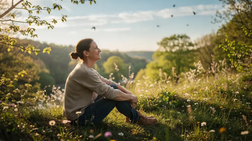 A person sits peacefully in a natural setting, embodying hope and recovery from drug or alcohol addiction. This serene moment highlights the importance of relapse prevention strategies and the journey towards maintaining a healthier lifestyle.